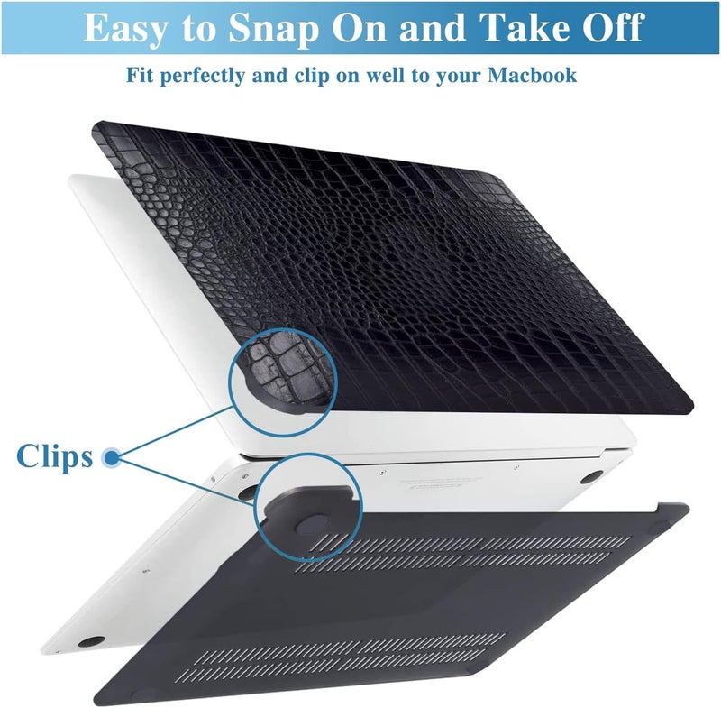 KEROM Compatible with MacBook Air 13 inch Case 2025-2022 M4 M3 M2 A3240 A3113 A2681, Textured Elegant Luxury Crocodile Skin Aligator Skin Snakeskin PU Leather Hard Shell Case & Keyboard Cover, Black - Image 3